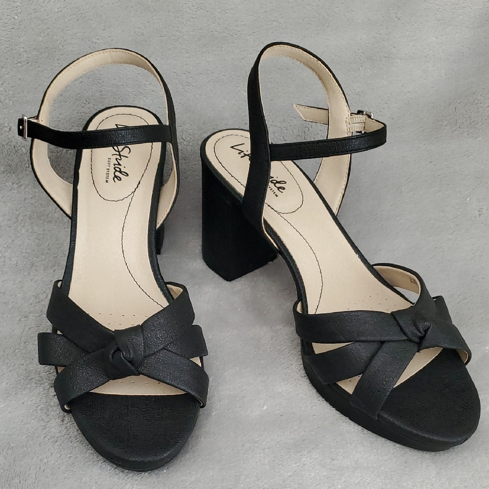 🆕️ LIFESTRIDE Soft System Lucky Black Textured Platform Block Heels SIZE: 9.5M